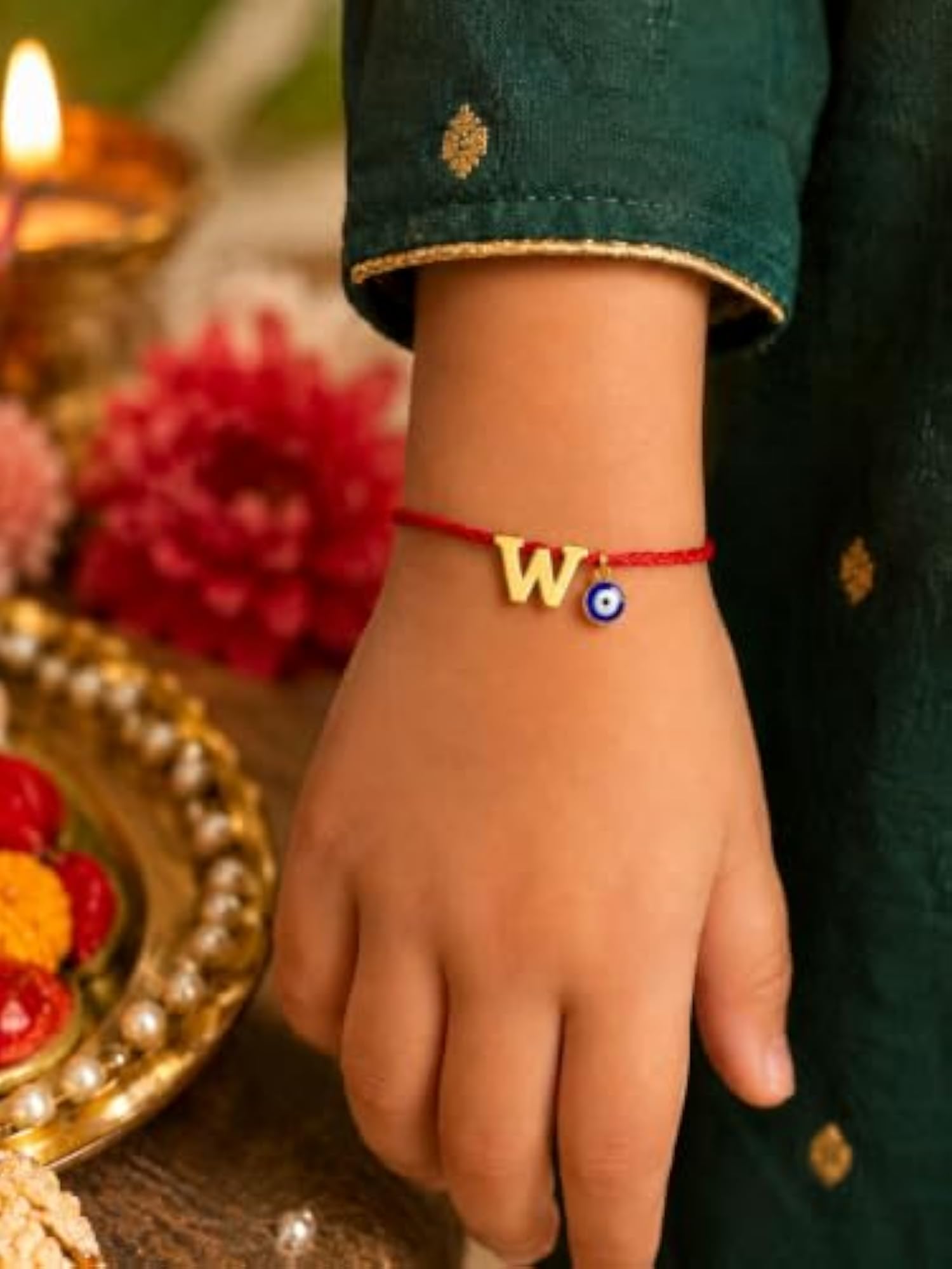 W Letter Gold Plated Initial Charm Rakhi Bracelet for Bhai