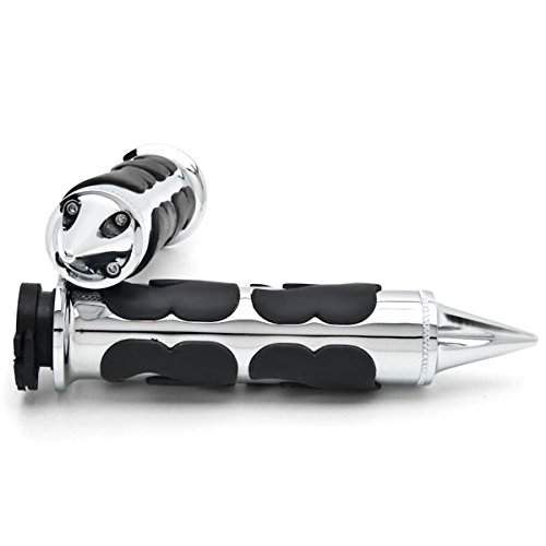 Krator HG007 (Chrome Billet Hand Grips Black Flame Set Stilleto End Fits 1\" Handlebars Bar)