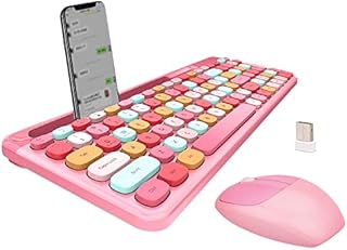 Wireless Keyboard and Mouse Combo - 2.4GHz Full-Sized - Computer Keyboard with Phone Holder - Keyboard and Mouse Set for Windows/Laptop/PC/Notebook - Cute Pink Colorful