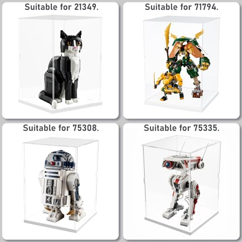 Image of Choowin Acrylic Display Case for Lego Cat 21349 for Lego R2D2 75308 for Lego Transformers Soundwave 10358 Thickened Clear Acrylic Display Cases for Collectibles Assemble Dustproof Display Box(White)
