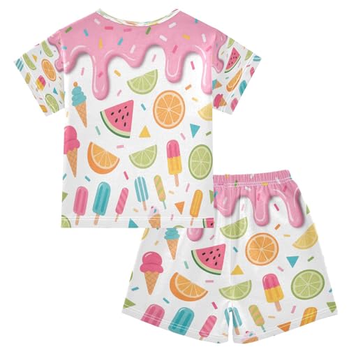 ALAZA Lemon Watermelon Ice Cream Cute Pajamas Set Short Sleeve Cotton Sleepwear Summer Pjs 2 Piece 5-14Y2
