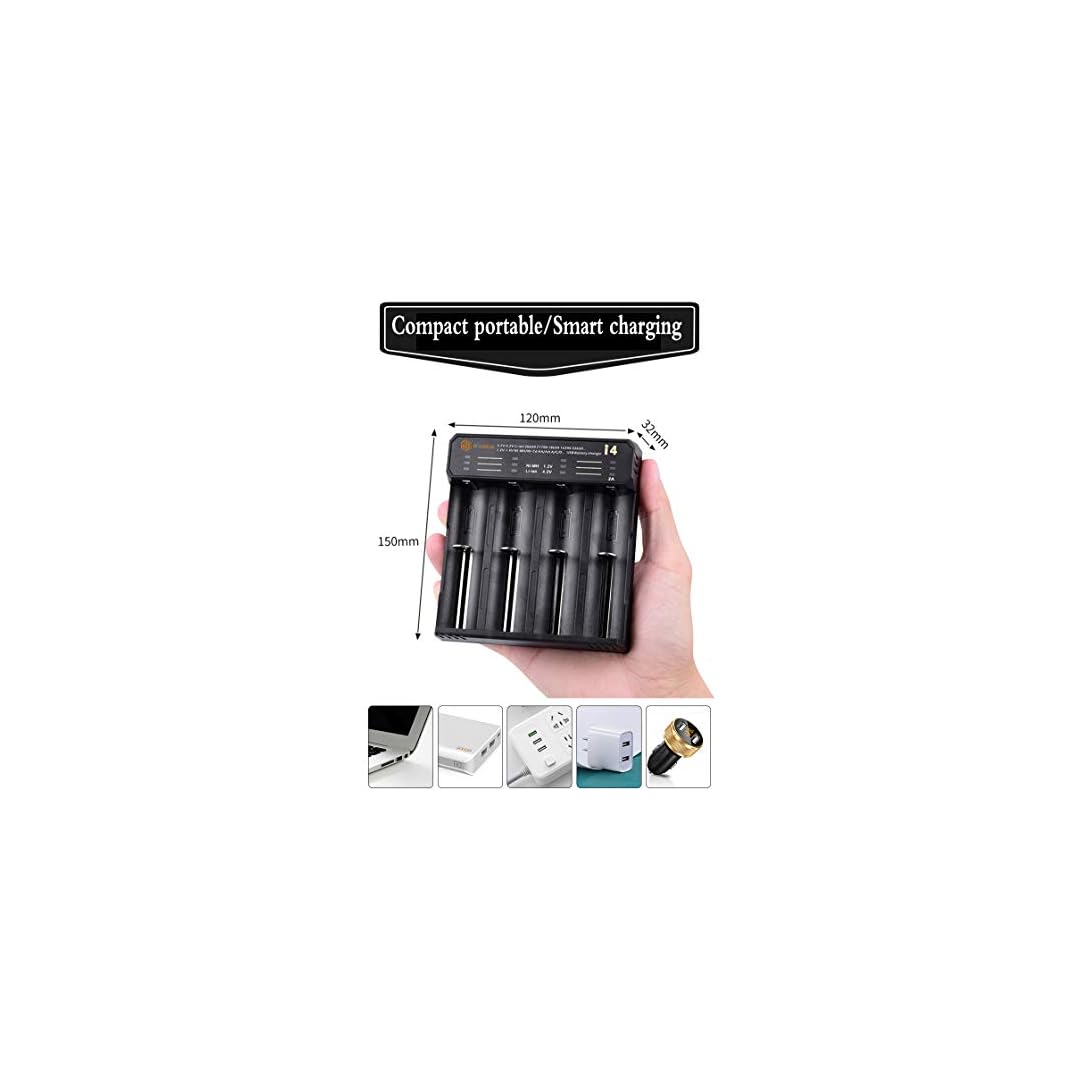 WISSBLUE 18650 Battery Charger 4port, 3.7v/1.2v 2A Fast Charger for 26650 18650 18490 18350 17670 17500 16340 14500 Li…