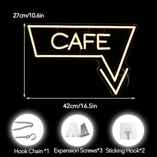 Image of Cafe Arrow Neon Sign For Business Wall Decor, Usb Powered Neon Coffee Signs For Coffee Bar Wall Decor Art Aesthetic Bistro Cafe Restaurant Kitchen Shop Window Welcome Sign（16.5 X 10.6 In）