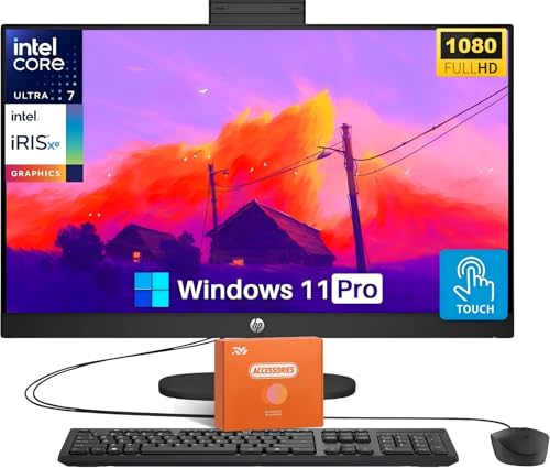 Image of HP Business All-in-One Desktop Computer 27 Inch, FHD IPS Touchscreen, Intel Ultra 7 155U(12-core, Up to 4.8 GHz), 32 GB DDR5, 2 TB SSD, Intel Iris Xe Graphics, Wi-Fi 6, Windows 11 Pro, w /Accessories
