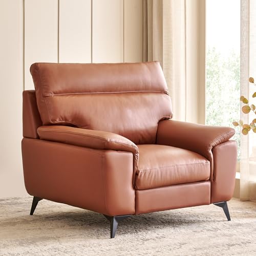 Image of Home Centre | Aprilla NXT Half Leather 1-Seater Sofa | Sofa for Living Room | Solid Wood | Tan | 1 Year Warranty