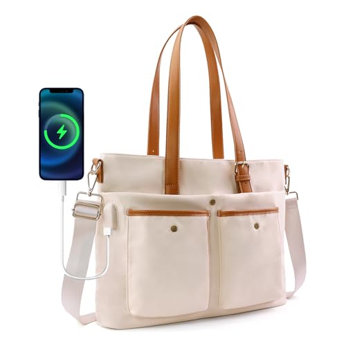 IBEE Work Tote Bag for Women with USB Charging Port Nylon Fits 15.6 Inch Laptop for Travel & Work with Zipper