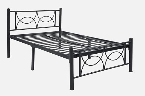 Image of Luno Metal Extra Single Size Bed Without Storage | Wrought Iron Cot with Headboard & Footboard| Sturdy Powder Coated Platform Bed Extra Single Size Cot for Bedroom (Luno Black)