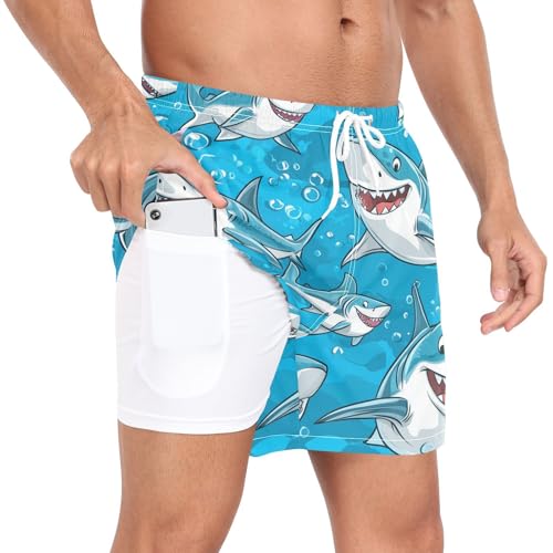 Lovely Sharks Men's Swim Trunks with Liner Quick Dry Beach Shorts Swimwear Bathing Suit S-XXL4