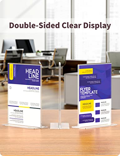 Image of NIUBEE 6 Pack Acrylic Sign Holder 8.5 x 11 - T Shape Double Sided Table Top Display Stand, Portrait Upright Photo Picture Frame Wedding Menu Ad Holder
