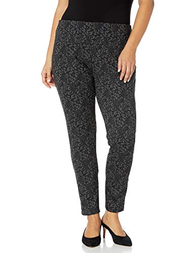 SLIM-SATION Women's Plus Size Pull Ankle Legging, Black Print, 1X