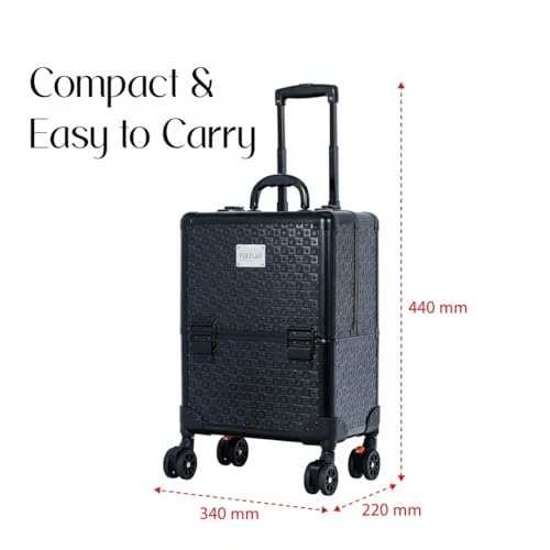Image of Folello - Move Professional Rolling Trolley Makeup Travel Case - PU Leather with Black Aluminum Frame & Metal Parts - Makeup Artist Organizer Box - Black