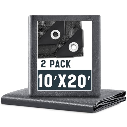 Image of 2 Pack 10 x 20 ft 5.5 Mil Large Tarps Heavy Duty Waterproof Tarp Multi Purpose Tent Cover for Home Boats Cars Camping Patio Furniture Roof Emergency Rain Protective Cover, Gray