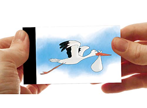 LCDG La cigüeña y el niño : el Flipbook Cine de Dedo - Anuncio de Nacimiento Personalizable - También es Ideal como un pequeño Libro para niños - Flip Book Pocket Cinema - Stork Delivery