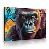 アニメデザイン水彩アートキャンバスウォールアート面白いゴリラモンキーウォール写真プリント保育園プレイルームの家の装飾70x100cmインナーフレームを吊るす準備ができています