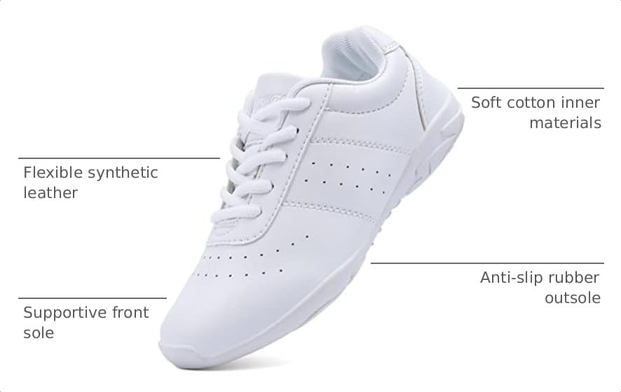 Image of BAXINIER Youth Girls White Cheerleading Dancing Shoes Athletic Training Tennis Walking Breathable Competition Cheer Sneakers