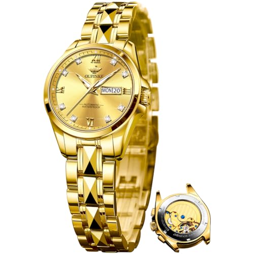 Image of OLEVS Womens Watches Automatic Luxury Dress Ladies Watch Ceramic Strap Rose Gold Self Winding Female Wrist Watch