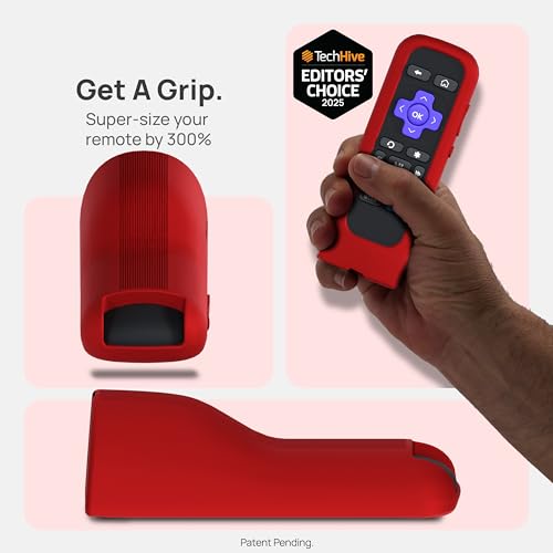 Image of GripStand by 73&Sunny Silicone Remote Cover for Roku Voice, Stand Up Design, Enhanced Grip, Compatible with TV Streaming Stick Plus 2025 4K /HD /HDR, Fits AirTag & Tile Mate, Fiery Red