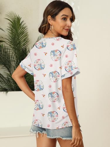 Image of T Shirts Short Sleeve V Neck Tees Womens Tops Beach Vacation Fashion Clothes 2026 Casual Summer Spring Fall Outfits