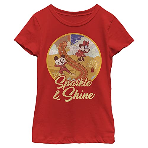T-shirt Disney fille rouge XL en coton à col rond pour enfants
