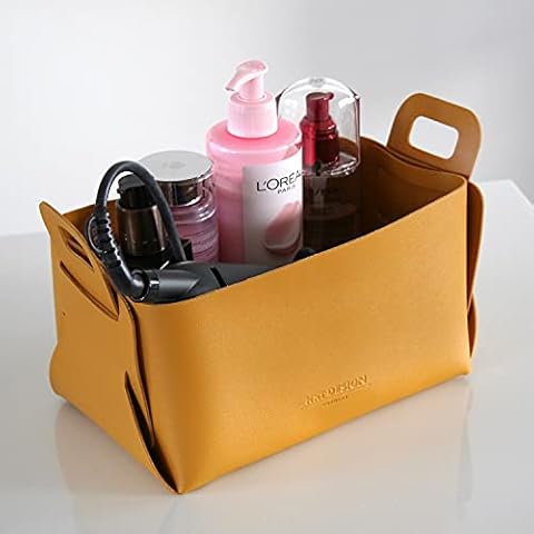 KXT DES!GN® - Elegant box made of artificial leather for storing small items, cosmetics. Office items - pocket empty (box large, yellow) Cover