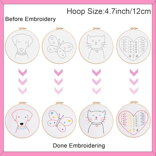 Image of Louise Maelys 12 Pre-Stamped Embroidery Kits for Beginners, Kids Girls Cross Stitch Kit,DIY Needlepoint Craft Sewing Practice Supplies,Funny Cute Pattern,Perfect for Ages 8-12