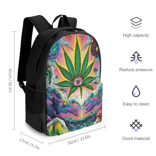Men's Trippy Mushroom Weed Eye Ocean World Art Travel Backpack, Breathable Adjustable Strap Shoulder Bag for Climbing, Large Capacity Backpack with Side Pockets2
