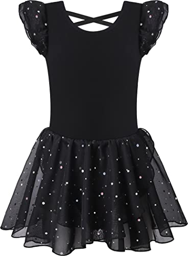 Image of MOLLDAN Girls Dance Leotards for Ballet Dress Shiny Skirt Ruffle Sleeve Crisscross Back