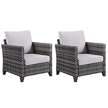 Alternative view of Rilyson Patio Chairs Outdoor Wicker Chair - 2 Piece Rattan Chairs Set with High Back and Deep Seating for Outside Porch Deck Garden Backyard(Mixed Grey/Beige)