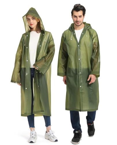 Image of Opret Portable EVA Raincoats for Adults, Reusable Rain Ponchos with Hoods and Sleeves Lightweight Raincoats, 2 Pack