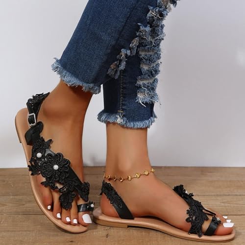 Summer Sandals for Women 2025 Trendy,Boho Sandals for Women Arch Support,Women Sandals Flats for Comfortable Elastic Ankle Strap Beach Shoes,Beaded Sandals for Woman3