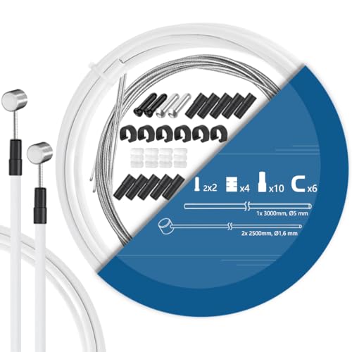 TAPKUA Fahrrad Bremszughülle, 3M Schlauch mit 2500mm Universal Bremszüge Innenkabel für Fahrrad Mountainbike usw (Neutral Weiß)