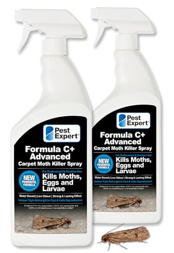 Pest Expert Carpet Moth Killer Spray 2 x 1ltr - Formula C+ Advanced Fast Acting Carpet & Clothes Moth Killer Treatment Professional Strength Insect Killer for Carpets & Wardrobes