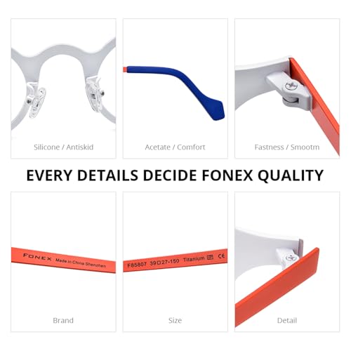Image of FONEX Colorful Pure Titanium Glasses Frame Women Retro Round Eyeglasses