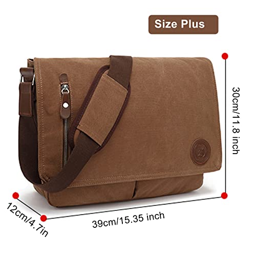15.6 Inch Messenger Bag,Casual Shoulder Sling Bag Canvas Satchel Bag Crossbody Bags For Men Women Work Office Laptop Bag - Coffee #TOP1