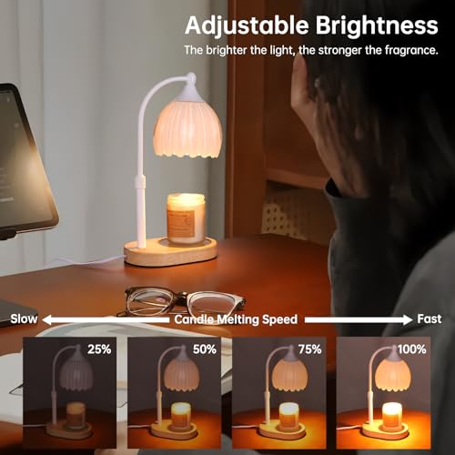 Image of White Tulip Wax Melt Warmer with Timer, Dimmable & Height Adjustable, Ideal for Jar Candles, Perfect Home Decor for Bedroom, Living Room, Office, Great Birthday Gifts for Women (2 Bulbs Included)
