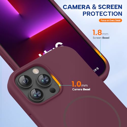 Image of Miracase Magnetic for iPhone 13 Pro Case, [Soft Anti-Scratch Microfiber Lining], Compatible with MagSafe, Liquid Silicone Shockproof Drop Protection Phone Case for 13 Pro, Wine Red