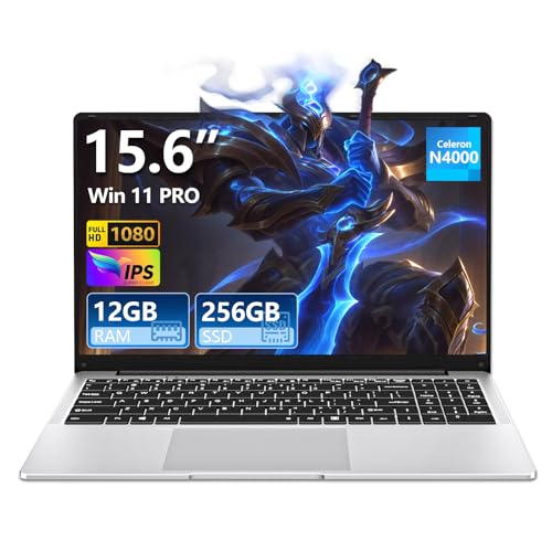 15,6 Pouces Ordinateur Portable 12Go RAM 256Go SSD N4000 Win 11 PC Portable Joueurs Netbook Écran Full HD 1920 x 1080 Laptop Ouverture 180 Degrés Wi-Fi5 BT...