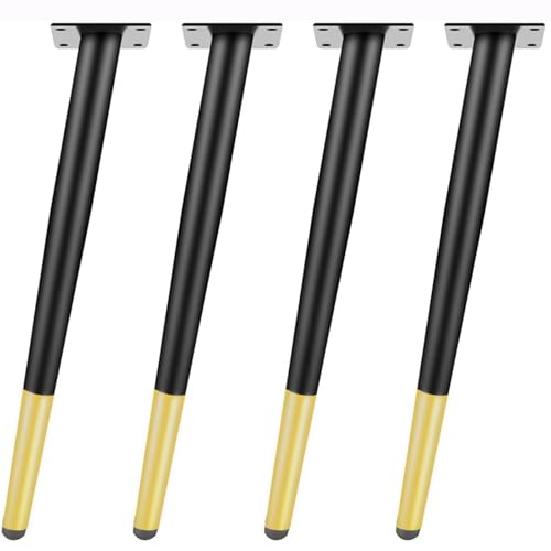 4 PCS Adjustable Table Legs Tapered Replacement Furniture Feet Base Feet Cabinet Feet Furniture Legs Support Feet for Sofa Bed TV Cabinet Chair Desk, with Screws (Black + Gold, 40 cm)