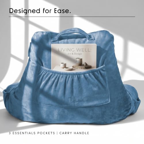 Image of Nestl Reading Pillow with Shredded Memory Foam, Designed for Sitting Up in Bed and Couch, Back and Arms Adjustable Support for Adult & Teens Backrest Pillows for Reading, Washable Cover, Blue Heaven