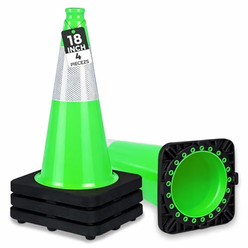 Image of BESEA 4 Pack 18 Inch Green Traffic Cones with Wide Stable Base