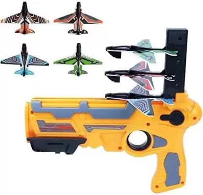 Manan Decor Plastic Airplane Launcher Gun Toy, Cool Catapult Toy Gun with 4 Glider Aircraft Foam Bullets, Trendy Shooting Game for Indoor & Outdoor Sports Activity for Kids