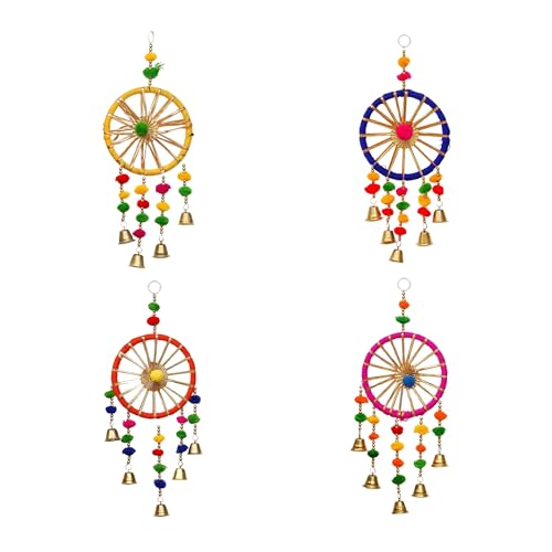 Image of eCraftIndia Gota Patti Bangle & Bells Decorative Wall Door Hangings Latkan Toran for Main Door Entrance, Pooja Room - Wedding, Ganpati Navratri Diwali Decoration Items for Home Decor (Pack of 4)