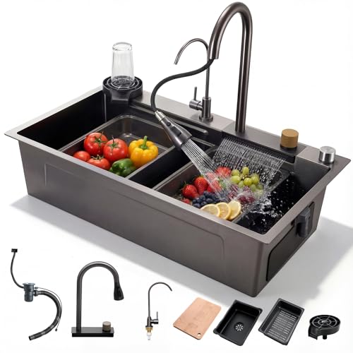 Catálogo para Comprar On-line Cocinas Prefabricadas , tabla con los diez mejores. 46 OSLIFE Fregadero de Cocina 80 * 45 * 21CM, Tarjas para Cocina Acero Inoxidable con Grifo Multifuncional, Cesta y Lavabo, Tarjas de Cocina con Sistema de Drenaje, Lavavasos y Tabla...