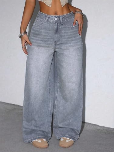 Image of Glossia Denim Baggy Jeans for Woman | Wide Leg Jeans for Women | High Waist Jean's for Woman | Loose Fit Plus Size Denim Ladies Jean's for Women(WJ-2405-$)