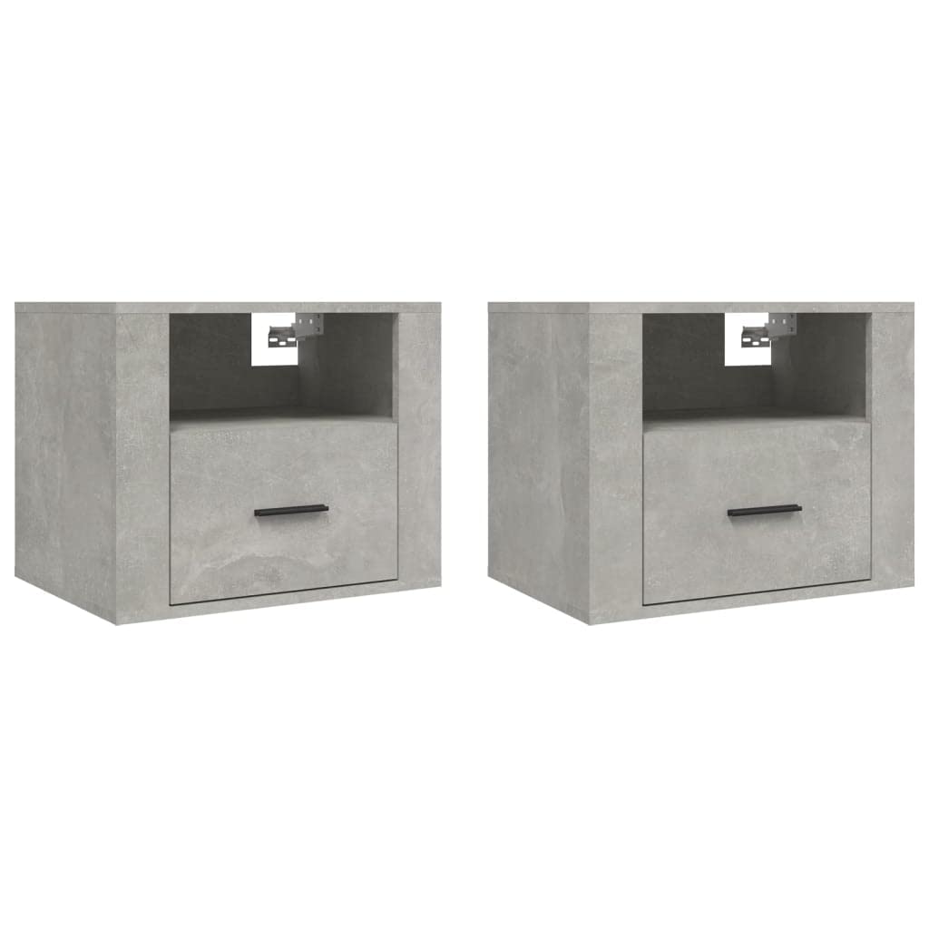 YUANCHUTOP Set of 2 Floating Bedside Tables with Drawer and Shelf, 2 Tier Bedside Cabinet, Nightstand Organiser Wall-mounted, Small Bedroom Furniture, 50x36x40 cm, Grey+Rustic