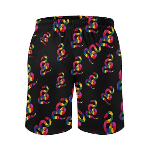 LGBT Rainbow Colored Snake Mens Swim Trunks Quick Dry Beach Swimming Shorts with Mesh Lining and Pockets4