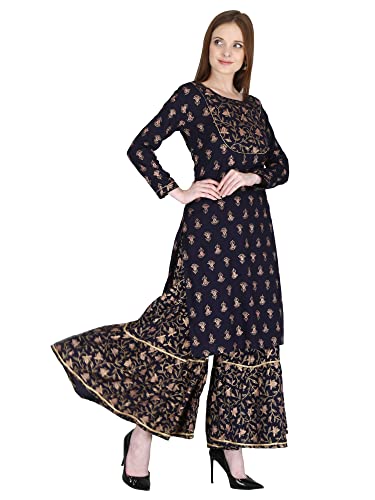 Image of Women's Rayon Straight Kurta Pant with Dupatta Set (Black)