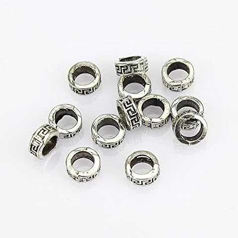 LolliBeads (TM) Bali Style Antiqued Silver Plated Large Hole Curve Pattern Spacer Beads 8 mm - 50 Pcs Cover