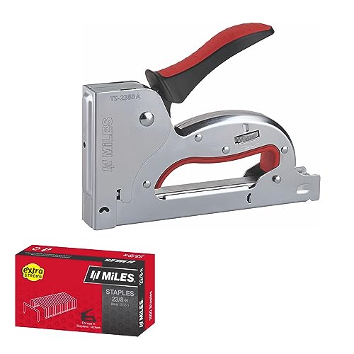 Image of MILES Metal TS-2380A Gun Tracker | 1000 pcs 23 /8 Stainless Steel Staple Pins | Silver body Red handle Color | Combo|Textile | Leather | Canvas| Sofa Car Seat