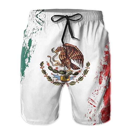 Mens Mexican Flag Swim Trunks Quick Dry Summer Surf Beach Shorts with Pocket Drawstring